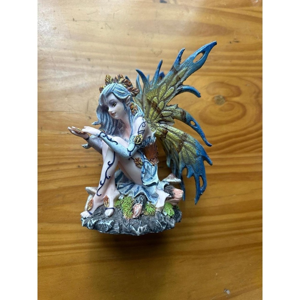 Fairy Figurine Sitting Fantasy Mushrooms 6" Tall Room Decor